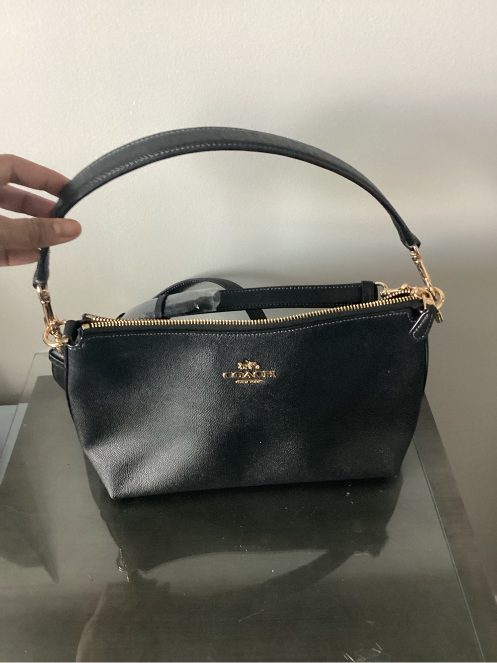 Coach Seffiano Black Leather Gold-Tone Zip Shoulder/Cross Body Bag